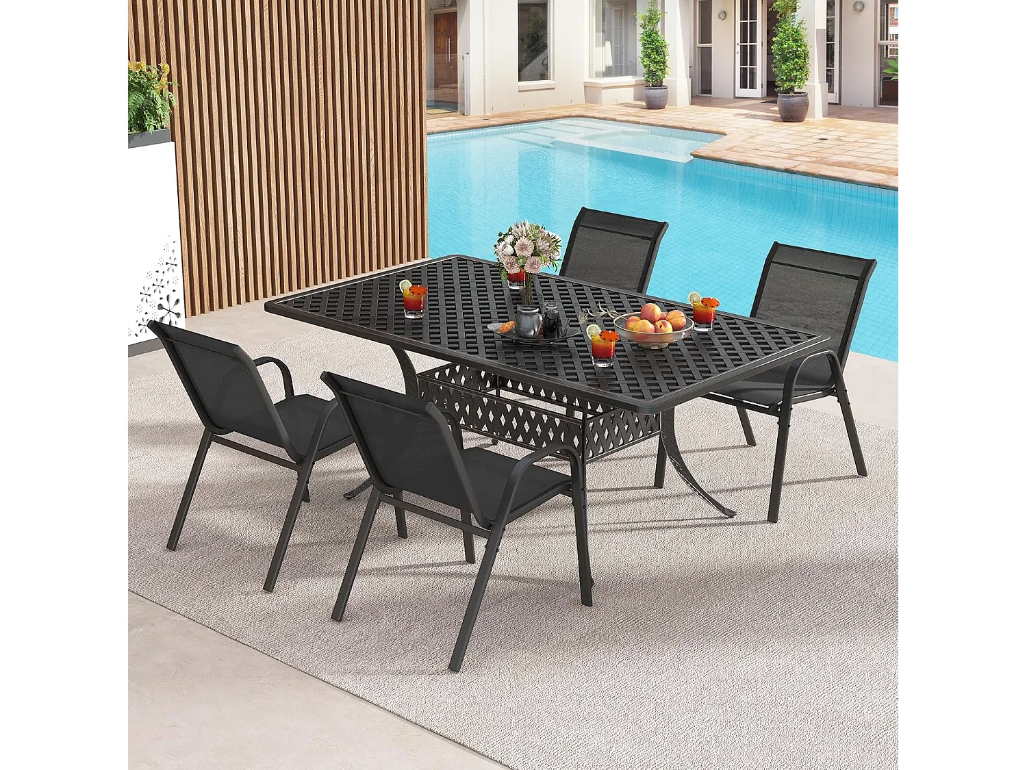 Set van 2 stapelbare tuinstoelen, stapelstoelen van textiel en metalen frame,balkonstoelen, belastbaar tot 150 kg, 56 x 70 x 84 cm (zwart)ZB33717