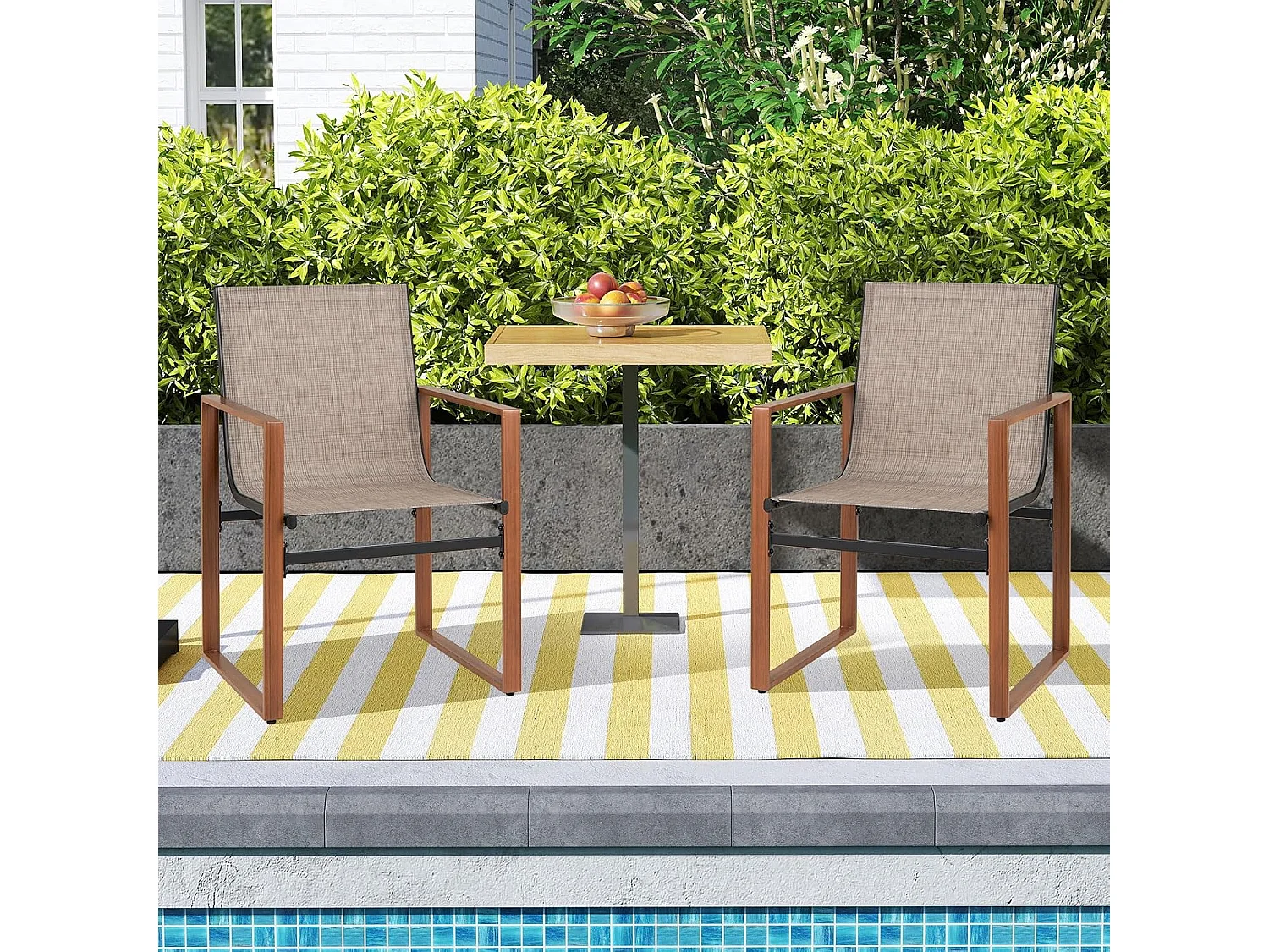 Set van 2 tuinstoelen, terrasstoelen met ademend zitvlak en metalen frame, balkonstoelen, outdoorstoelen,voor tuin, balkon, veranda (bruin)ZB34360