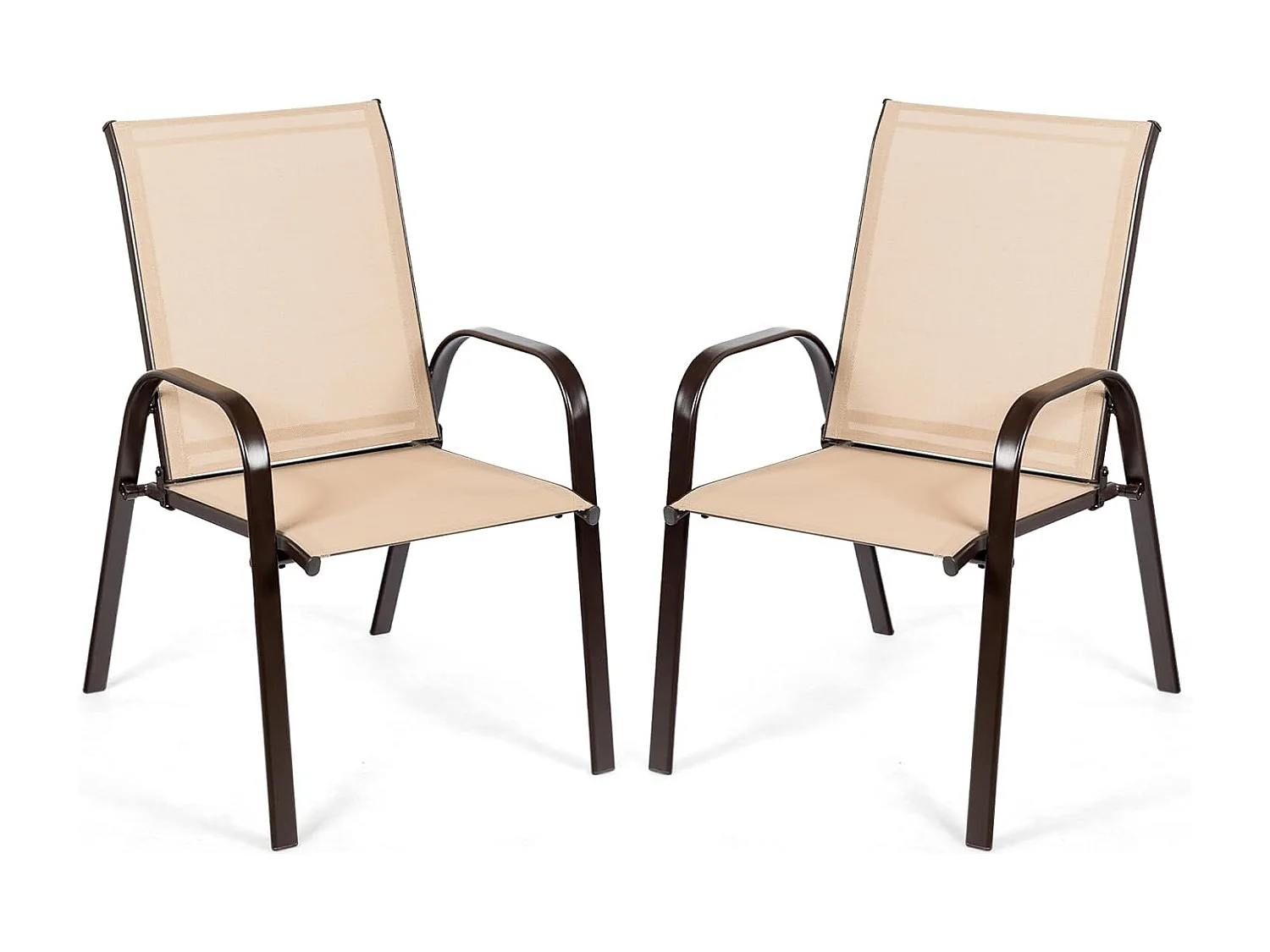 Set van 2 tuinstoelen met armleuningen, terrasstoelen van textiel en metalen frame, balkonstoelen tot 200 kg belastbaar,zwembad, 56 x 72 x 90 cm(beige)TI85852