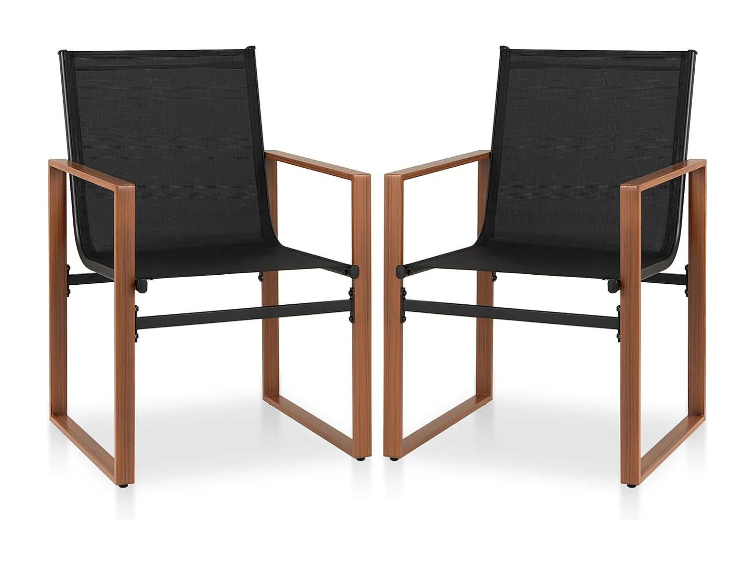 Set van 2 tuinstoelen, terrasstoelen met ademend zitvlak en metalen frame, balkonstoelen, outdoorstoelen, voor tuin, balkon, veranda (zwart)ZB34360