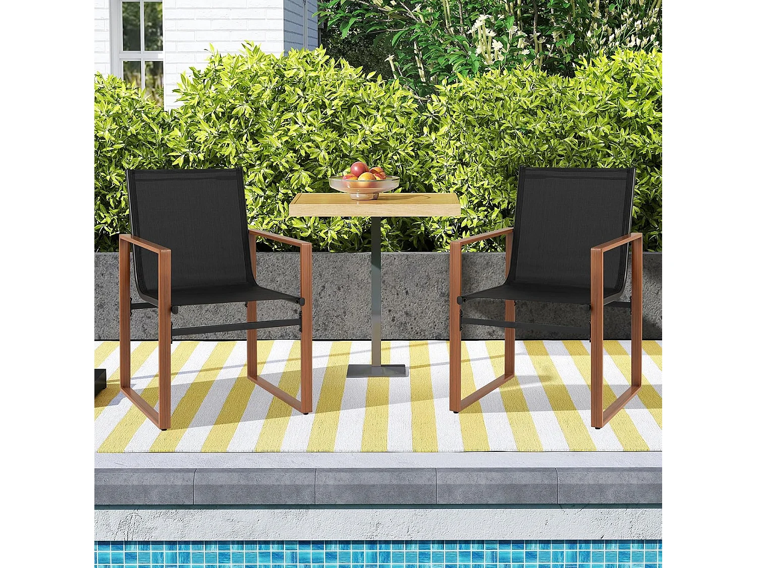 Set van 2 tuinstoelen, terrasstoelen met ademend zitvlak en metalen frame, balkonstoelen, outdoorstoelen, voor tuin, balkon, veranda (zwart)ZB34360