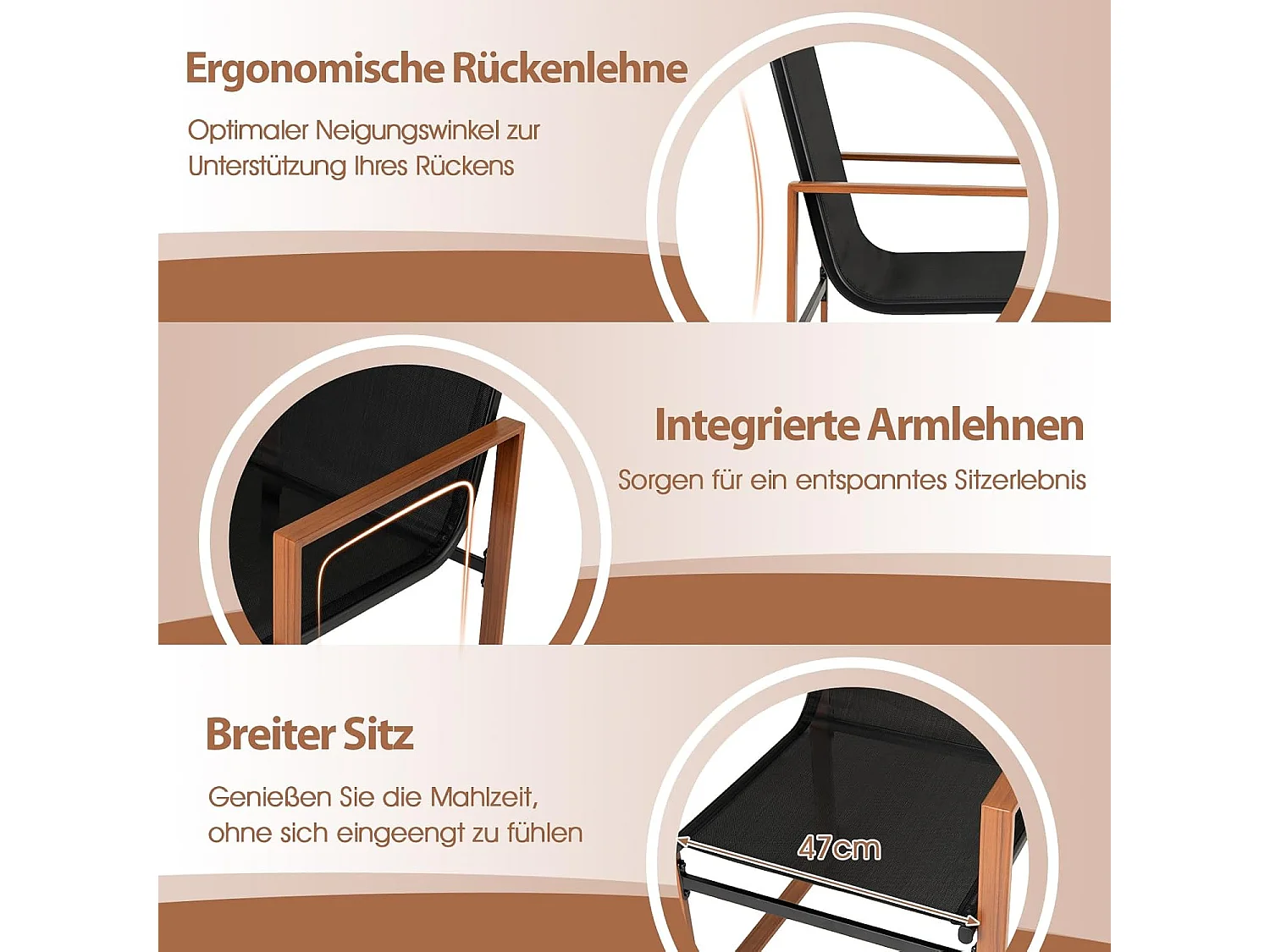 Set van 2 tuinstoelen, terrasstoelen met ademend zitvlak en metalen frame, balkonstoelen, outdoorstoelen, voor tuin, balkon, veranda (zwart)ZB34360
