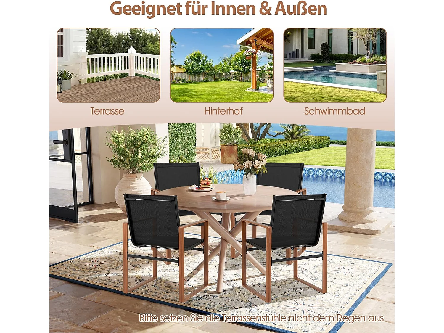 Set van 2 tuinstoelen, terrasstoelen met ademend zitvlak en metalen frame, balkonstoelen, outdoorstoelen, voor tuin, balkon, veranda (zwart)ZB34360
