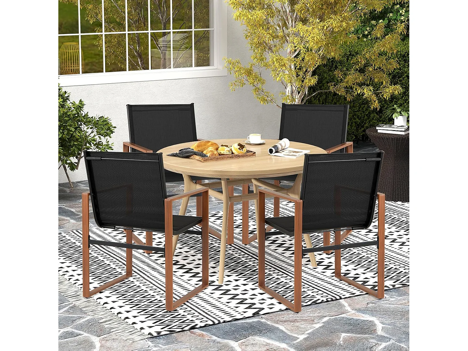 Set van 2 tuinstoelen, terrasstoelen met ademend zitvlak en metalen frame, balkonstoelen, outdoorstoelen, voor tuin, balkon, veranda (zwart)ZB34360