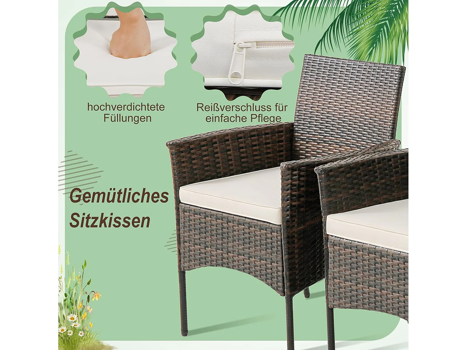 Set van 4 rotan stoelen voor buiten,PE-vlechtwerk, tuinstoelen met zitkussen,metalen frame en gebogen armleuningen,rotan eetstoelen voor balkon,veranda en zwembad