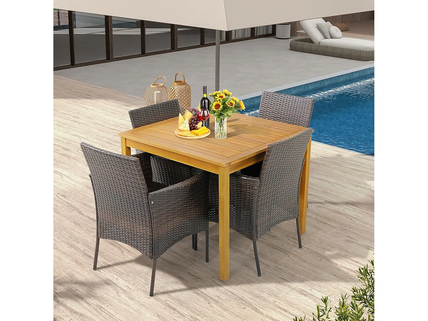 Set van 4 rotan stoelen voor buiten,PE-vlechtwerk, tuinstoelen met zitkussen,metalen frame en gebogen armleuningen,rotan eetstoelen voor balkon,veranda en zwembad