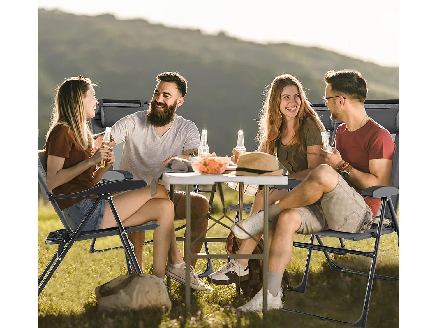 Set van 2 tuinstoelen met hoofdsteun, klapstoelen met 7-voudig verstelbare rugleuning, inklapbare balkonstoelen, hoge rugleuning,outdoorstoelen voor tuin,ZB33676