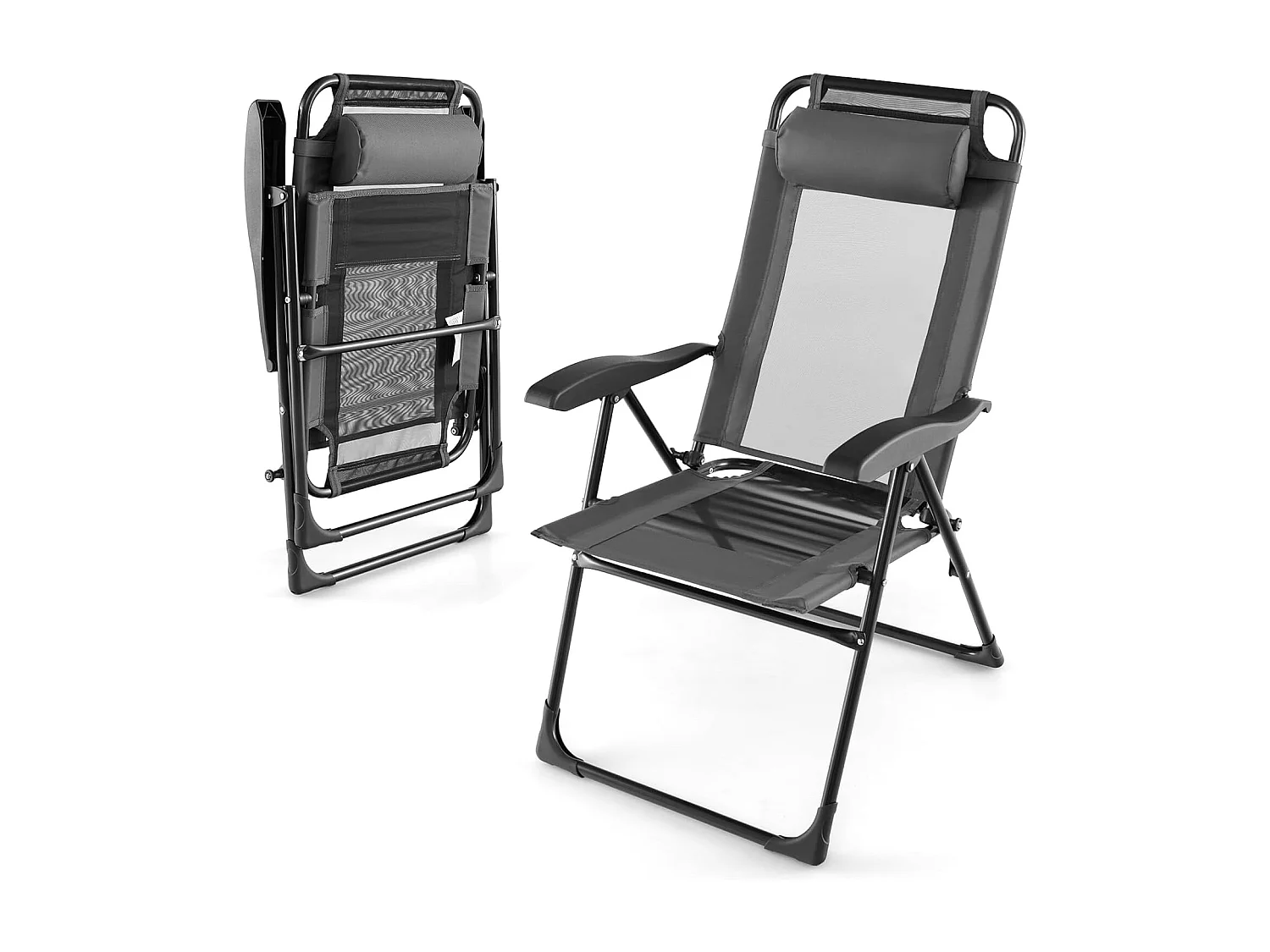 Set van 2 tuinstoelen met hoofdsteun, klapstoelen met 7-voudig verstelbare rugleuning, inklapbare balkonstoelen, hoge rugleuning,outdoorstoelen voor tuin,ZB33676