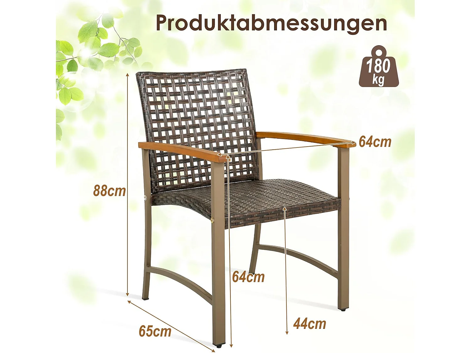 4-delige rotan tuinstoelset, terras, eetstoelen met armleuningen van acaciahout en metalen frame, rotan stoelen voor balkon, veranda, zwembad