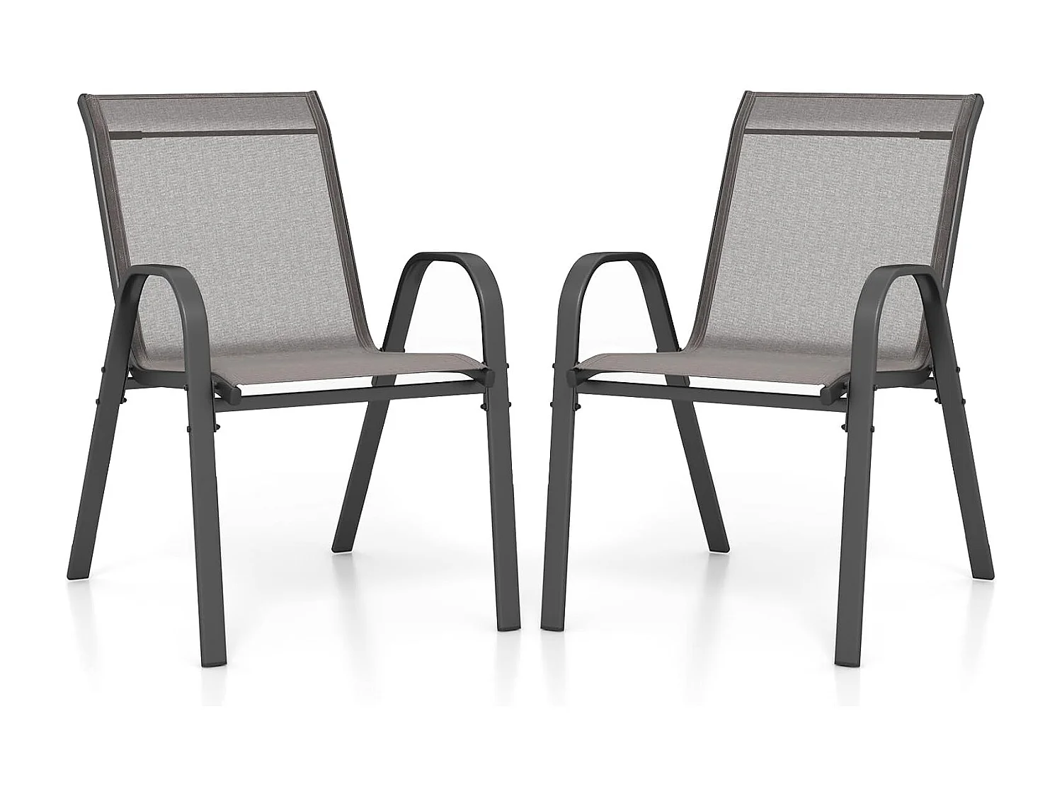 Set van 2 stapelbare tuinstoelen, stapelstoelen van textiel en metalen frame, balkonstoelen, belastbaar tot 150 kg, 56 x 70 x 84 cm, grijsZB33717