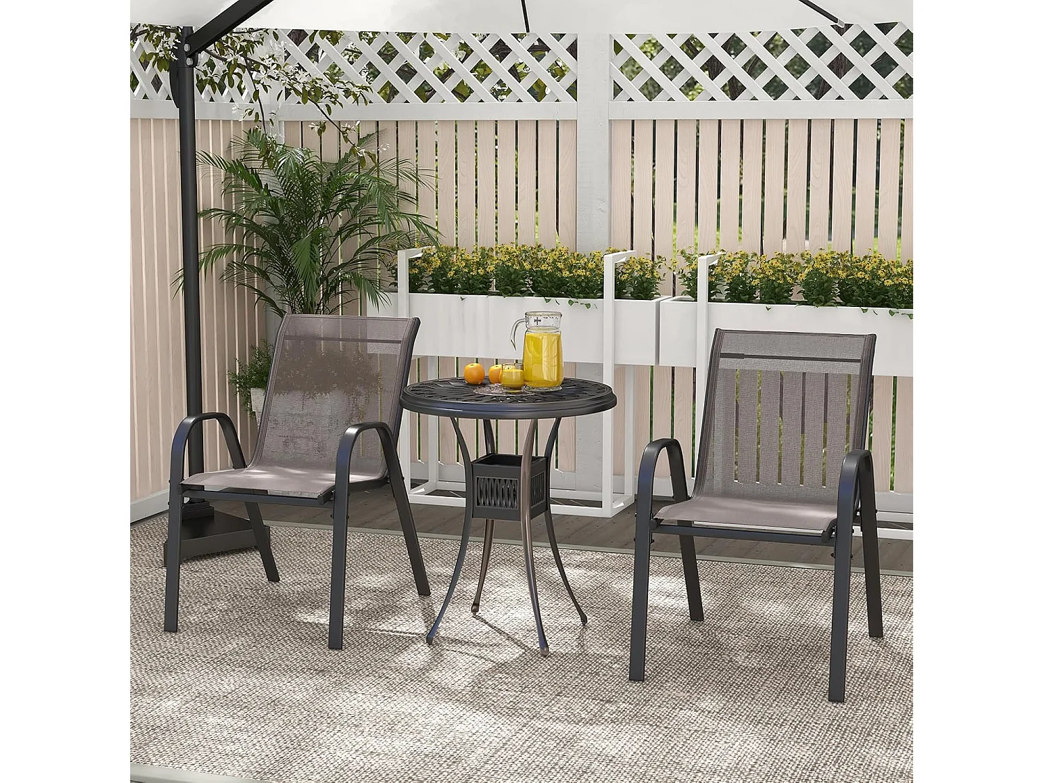 Set van 2 stapelbare tuinstoelen, stapelstoelen van textiel en metalen frame, balkonstoelen, belastbaar tot 150 kg, 56 x 70 x 84 cm, grijsZB33717
