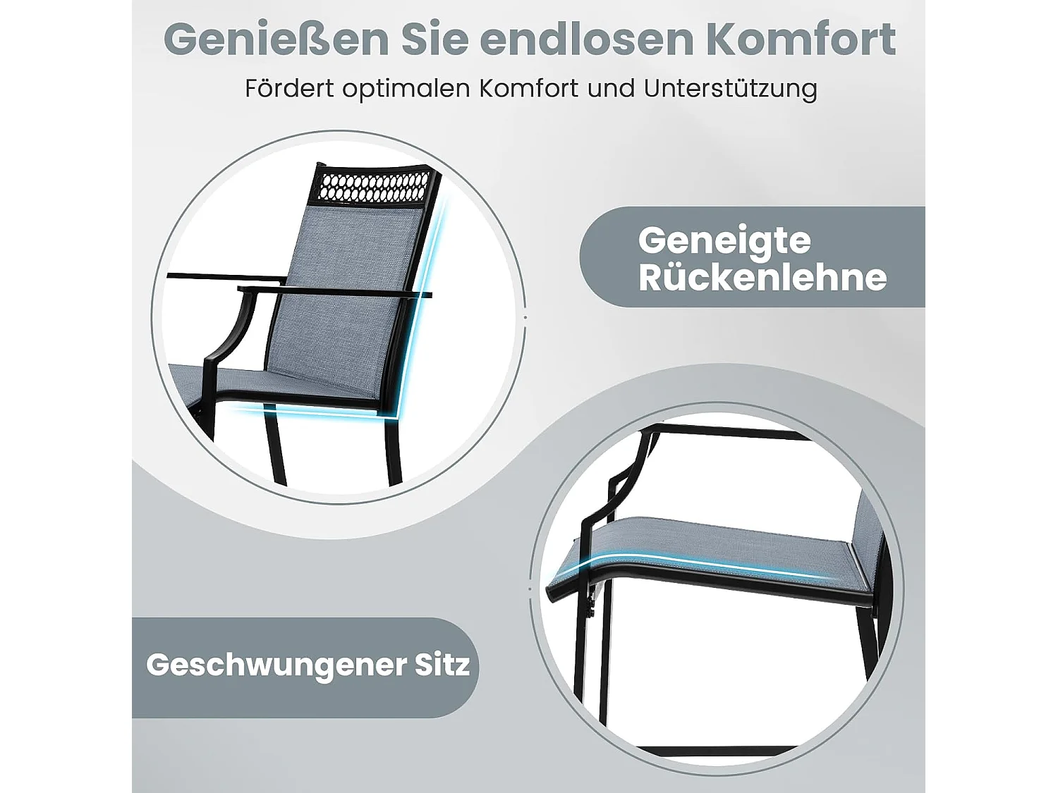 Set van 2 tuinstoelen, hoge terrasstoelen, balkonstoelen met sneldrogende stof en metalen frame, outdoorstoelen, voor tuin, balkon, zwembad (blauw)ZB33852