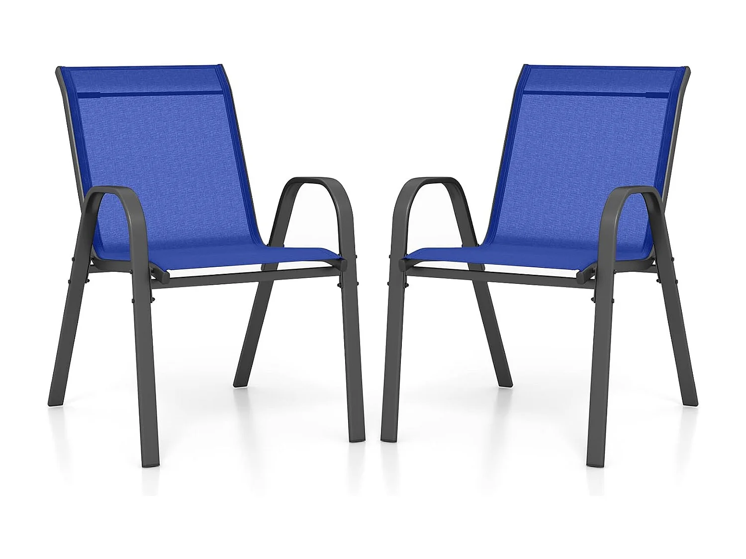 Set van 2 stapelbare tuinstoelen, stapelstoelen van textiel en metalen frame, balkonstoelen, belastbaar tot 150 kg, 56 x 70 x 84 cm (blauw)ZB33717