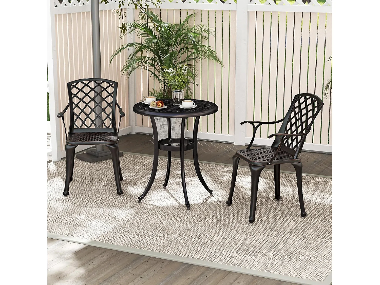 Set van 2 tuinstoelen van gegoten aluminium, weerbestendige terrasstoelen met armleuningen, balkonstoelen voor tuin, balkon, achtertuin (koperrood)ZB34259