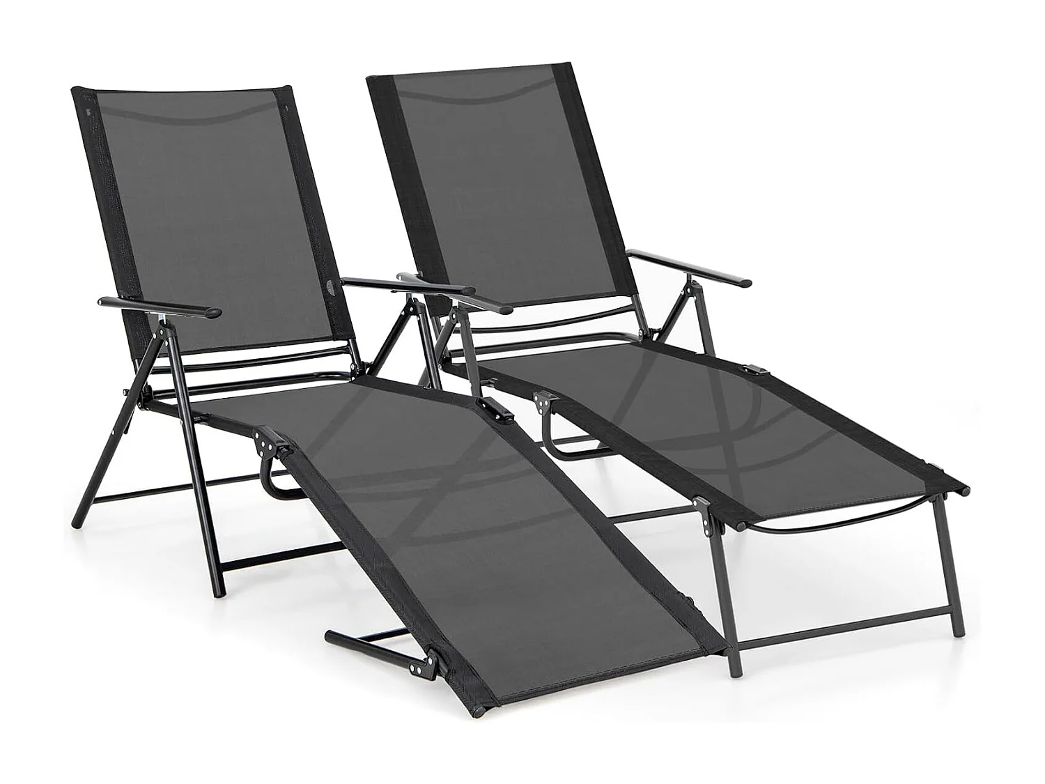 Set van 2 zonnestoelen, inklapbaar, ligstoel met verstelbare rugleuning, voeteneinde en ademende zitstof, klapstoel, ligstoel voor tuin, terras (zwart)ZB33519