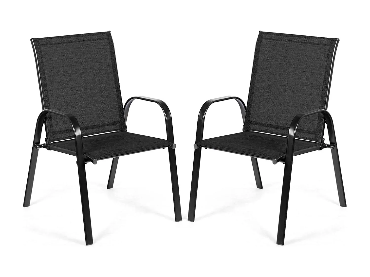 Set van 2 tuinstoelen met armleuningen, terrasstoelen van textiel en metalen frame, balkonstoelen tot 200 kg belastbaar,zwembad, 56 x 72 x 90 cm (zwart)TI85852