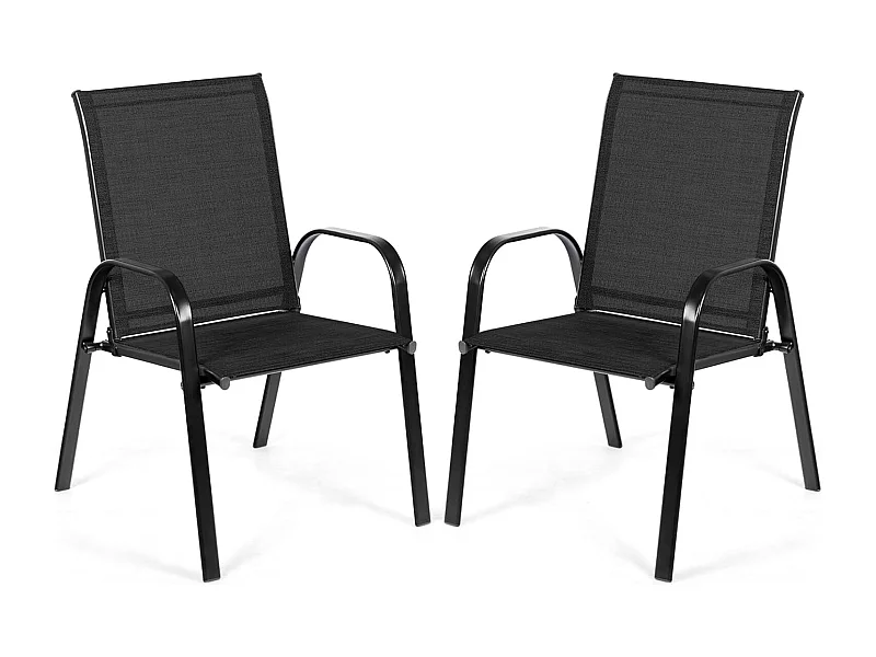Set van 2 tuinstoelen met armleuningen, terrasstoelen van textiel en metalen frame, balkonstoelen tot 200 kg belastbaar,zwembad, 56 x 72 x 90 cm (zwart)TI85852