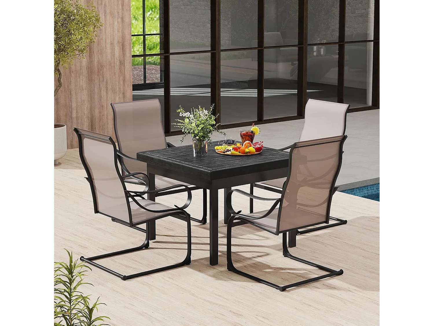 Tuinstoelen, set van 2, cantileverstoelen met hoge rugleuning en zitting van netweefsel, terrasstoelen, outdoorstoelen voor tuin, veranda, zwembad ZB33116