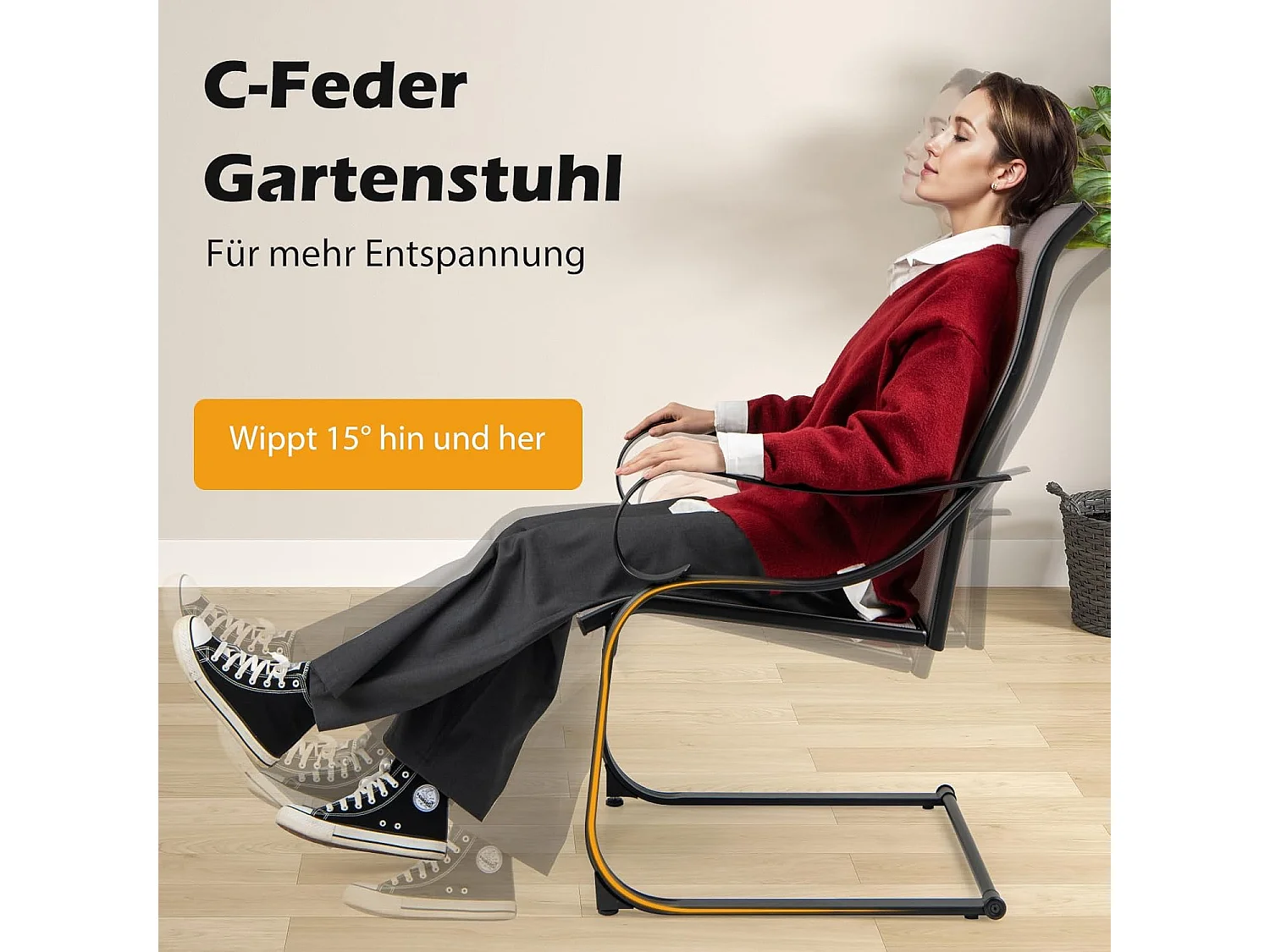 Tuinstoelen, set van 2, cantileverstoelen met hoge rugleuning en zitting van netweefsel, terrasstoelen, outdoorstoelen voor tuin, veranda, zwembad ZB33116