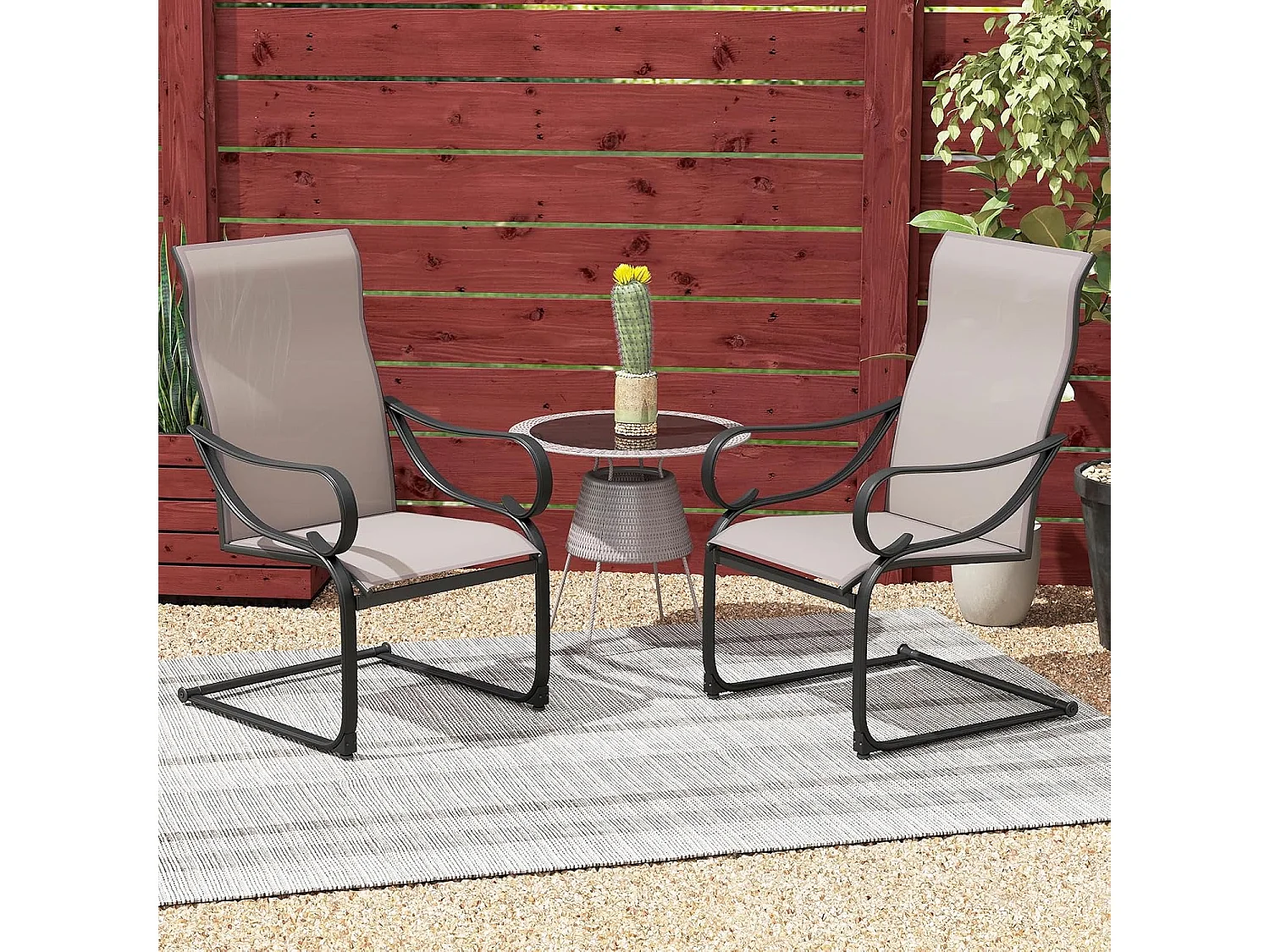 Tuinstoelen, set van 2, cantileverstoelen met hoge rugleuning en zitting van netweefsel, terrasstoelen, outdoorstoelen voor tuin, veranda, zwembad ZB33116
