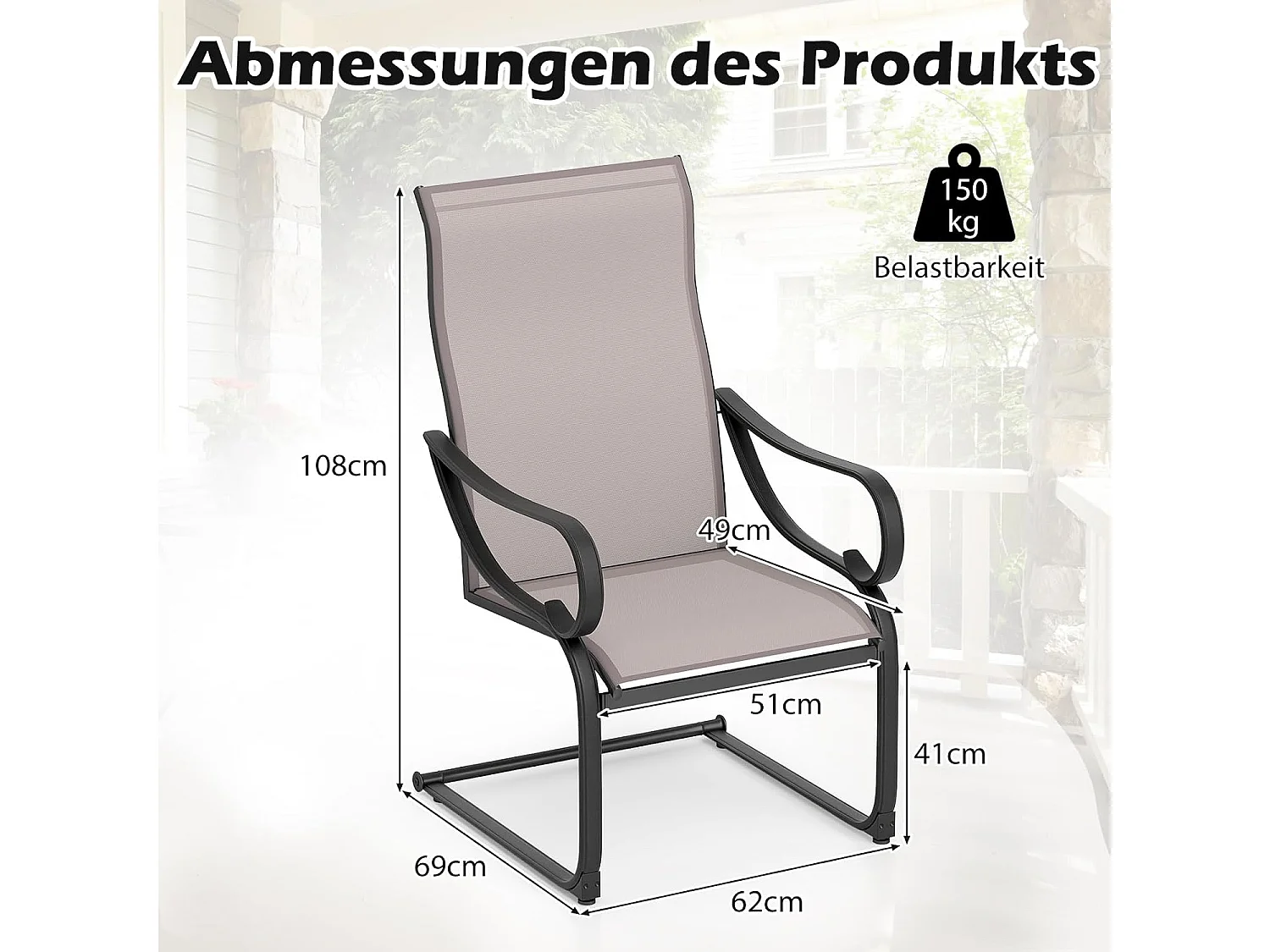 Tuinstoelen, set van 2, cantileverstoelen met hoge rugleuning en zitting van netweefsel, terrasstoelen, outdoorstoelen voor tuin, veranda, zwembad ZB33116