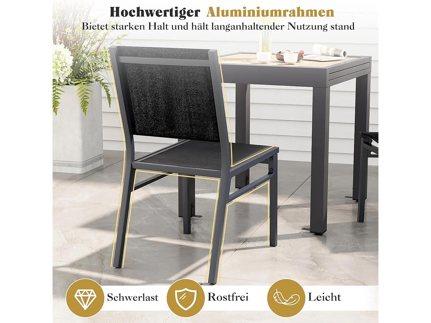 Set van 2 aluminium tuinstoelen, weerbestendige terrasstoelen met ademende zitting en rugleuning,zonder armleuningen, voor tuin, balkon, terrasZB33801