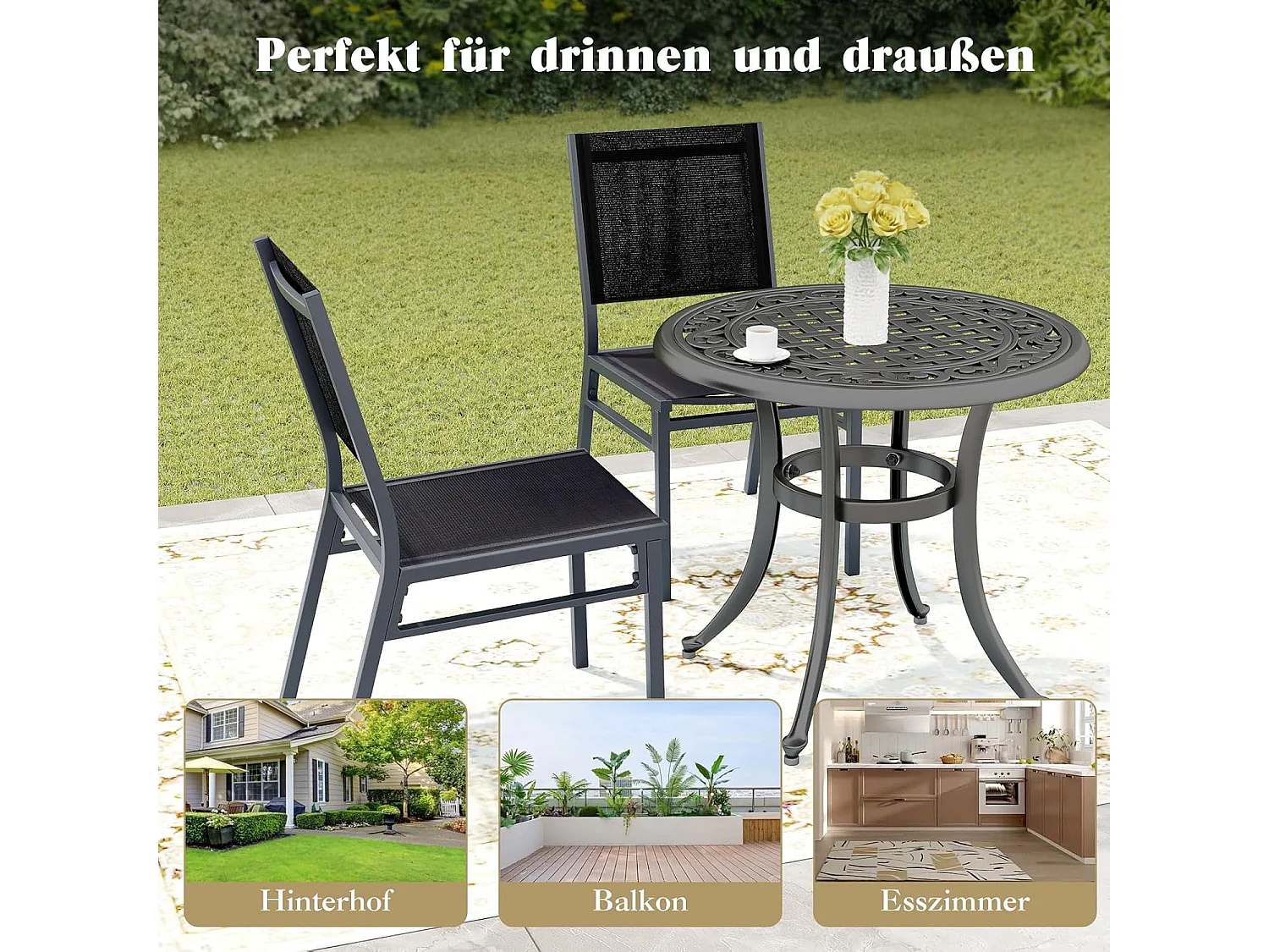 Set van 2 aluminium tuinstoelen, weerbestendige terrasstoelen met ademende zitting en rugleuning,zonder armleuningen, voor tuin, balkon, terrasZB33801