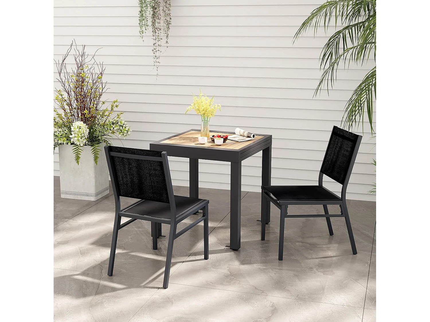 Set van 2 aluminium tuinstoelen, weerbestendige terrasstoelen met ademende zitting en rugleuning,zonder armleuningen, voor tuin, balkon, terrasZB33801