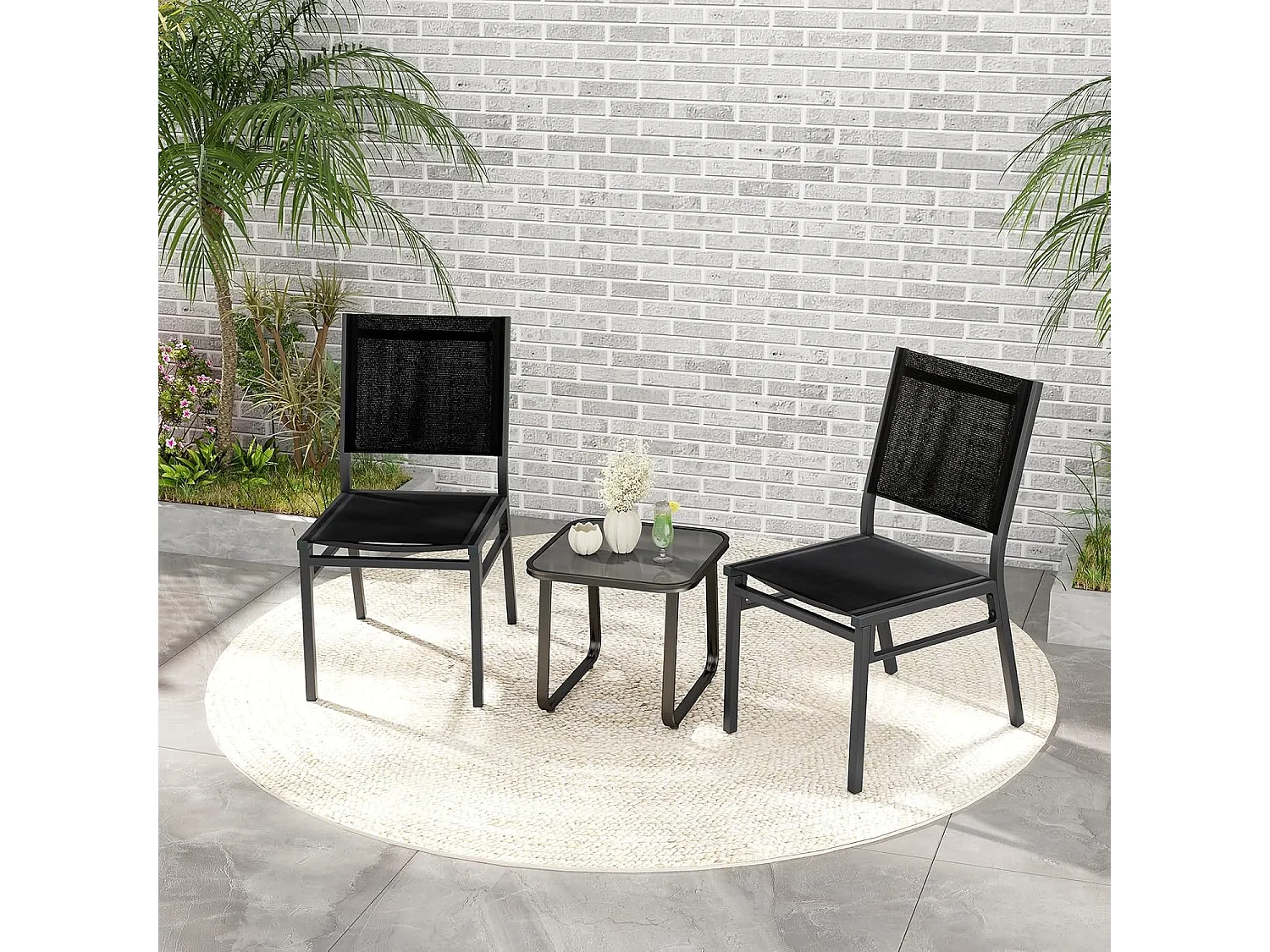 Set van 2 aluminium tuinstoelen, weerbestendige terrasstoelen met ademende zitting en rugleuning,zonder armleuningen, voor tuin, balkon, terrasZB33801