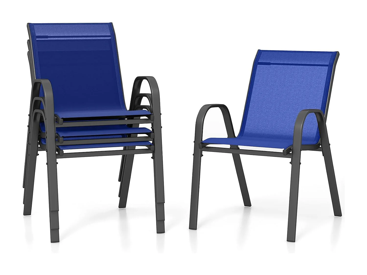 Set van 4 stapelbare tuinstoelen, stapelstoelen van textiel en metalen frame,  balkonstoelen, belastbaar tot 150 kg, 56 x 70 x 84 cm (bruin)ZB33718