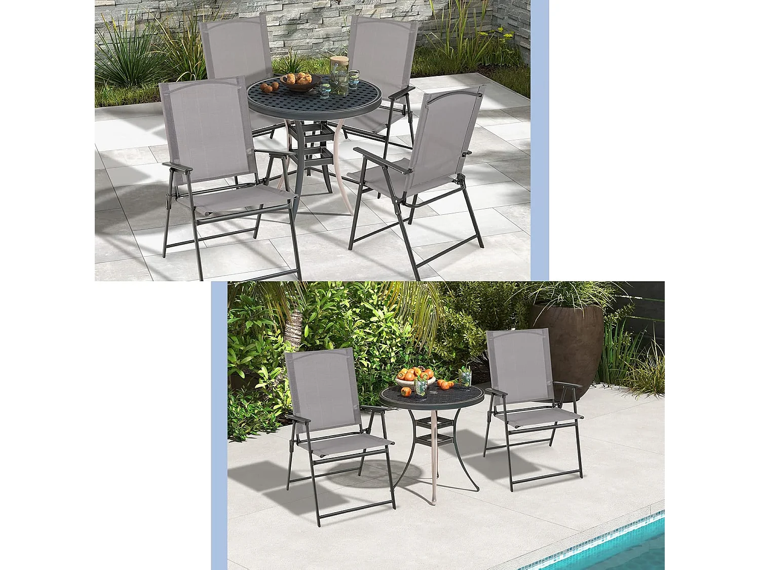 Set van 2 tuinstoelen, klapstoelen met weerbestendige stof, balkonstoelen met armleuningen, terrasstoelen voor tuin, achtertuin, balkon ZB33246