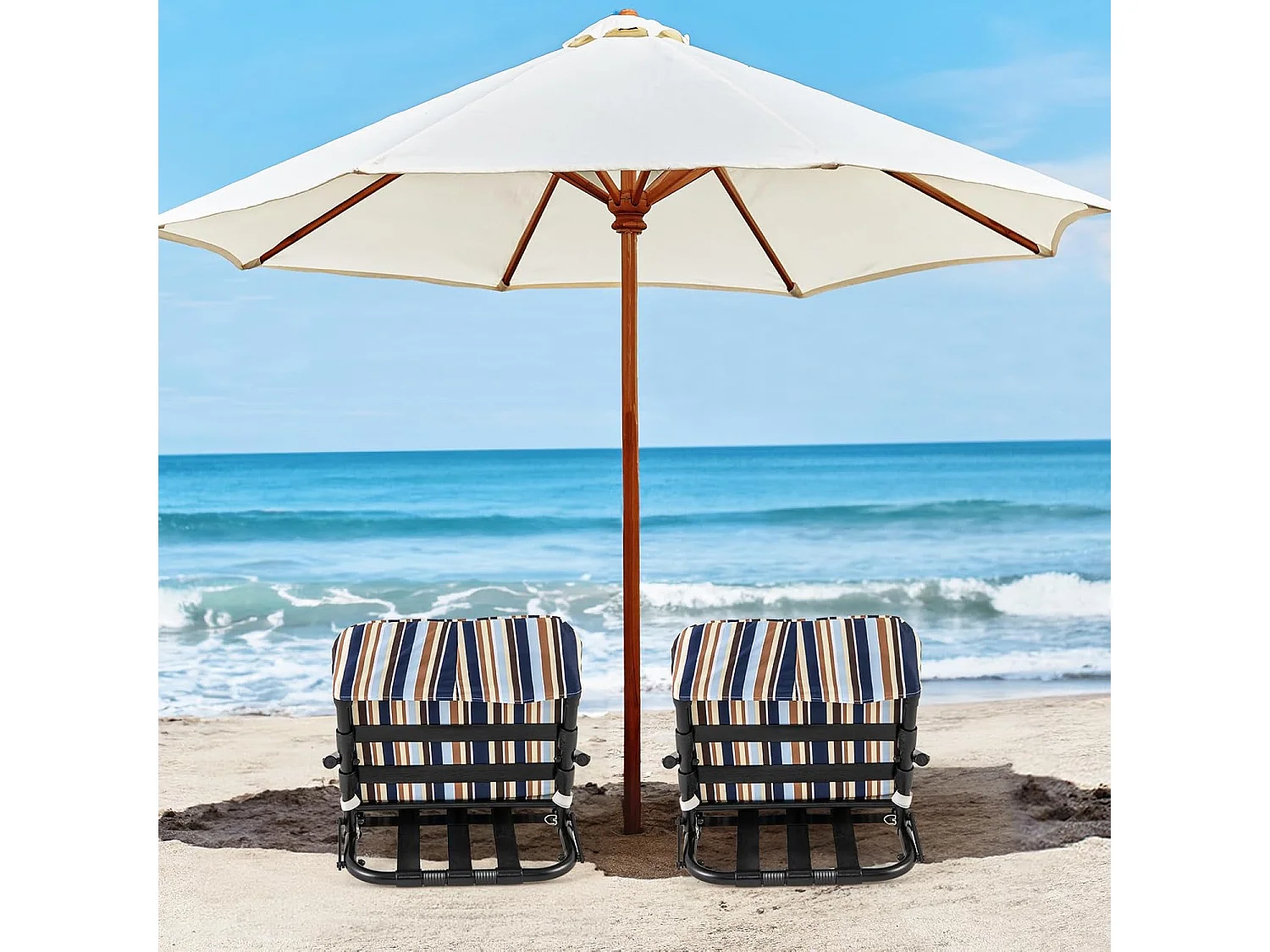 Strandstoelen, set van 2, inklapbare campingstoelen met kussen, sneldrogend katoen, klapstoelen met lage rugleuning en schouderbandenZB33826