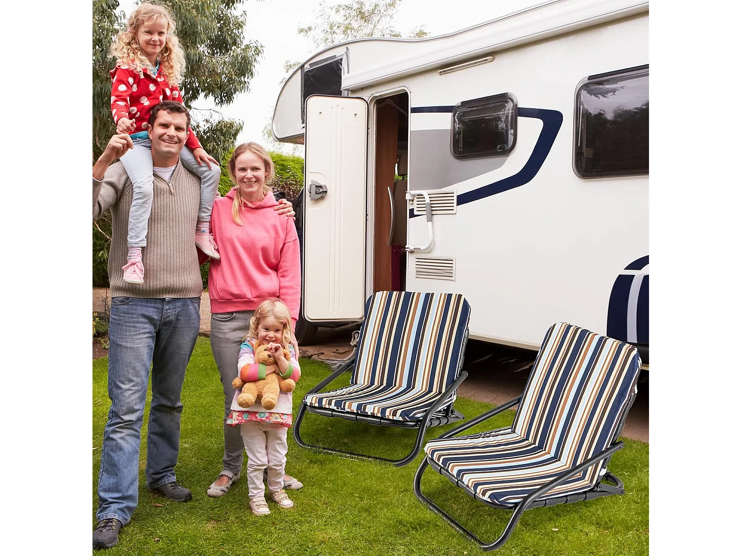 Strandstoelen, set van 2, inklapbare campingstoelen met kussen, sneldrogend katoen, klapstoelen met lage rugleuning en schouderbandenZB33826