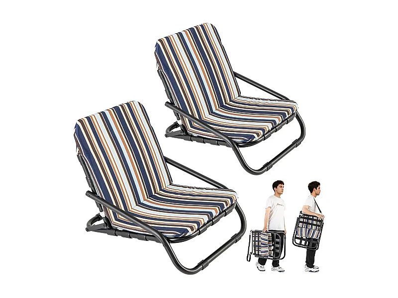 Strandstoelen, set van 2, inklapbare campingstoelen met kussen, sneldrogend katoen, klapstoelen met lage rugleuning en schouderbandenZB33826