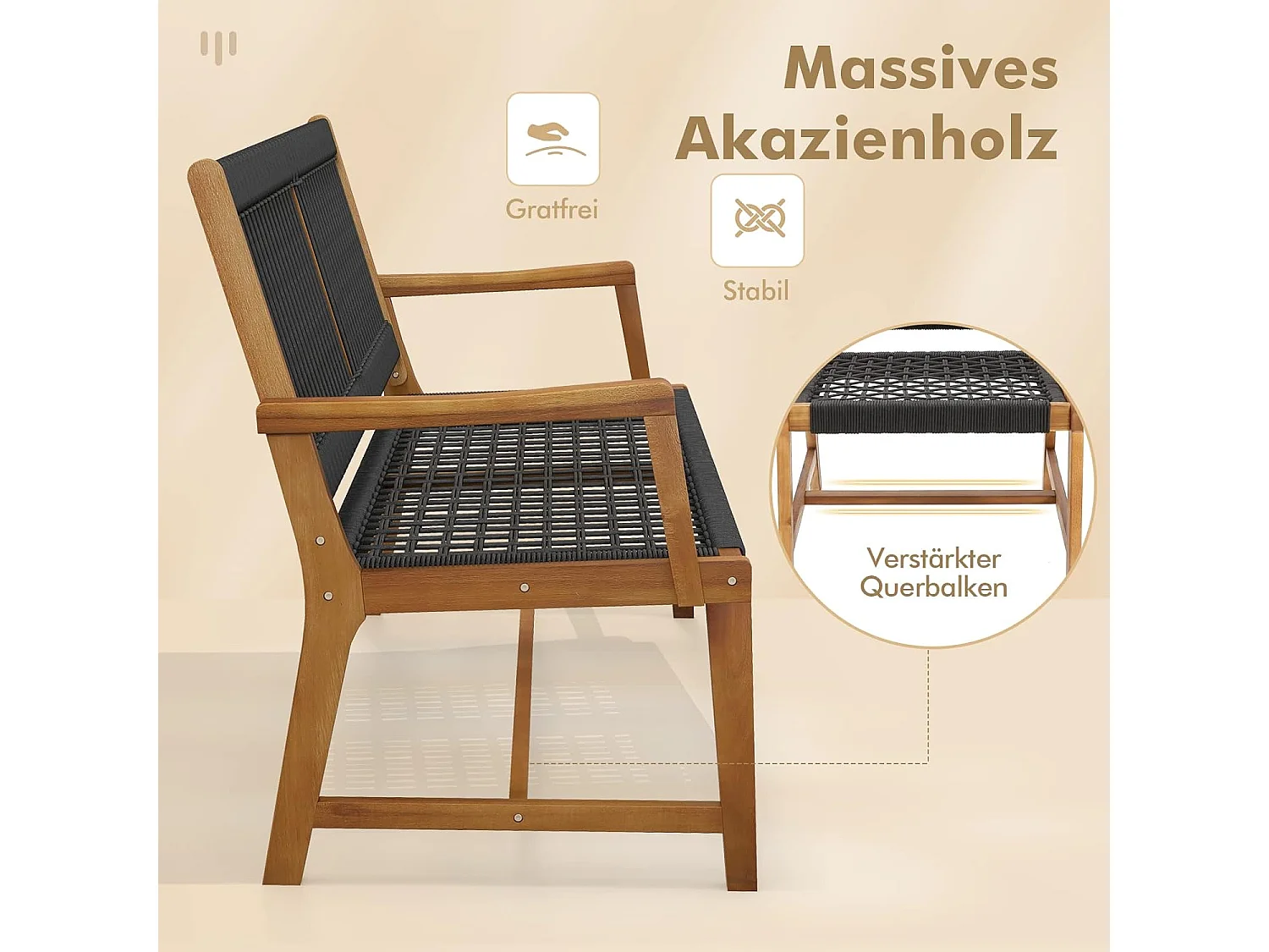 Set van 2 tuinstoelen, acaciahout, eetkamerstoel met rugleuning en armleuning, balkonstoel, belastbaar tot 160 kg, bistrostoelen voor terrassen, tuin en balkon