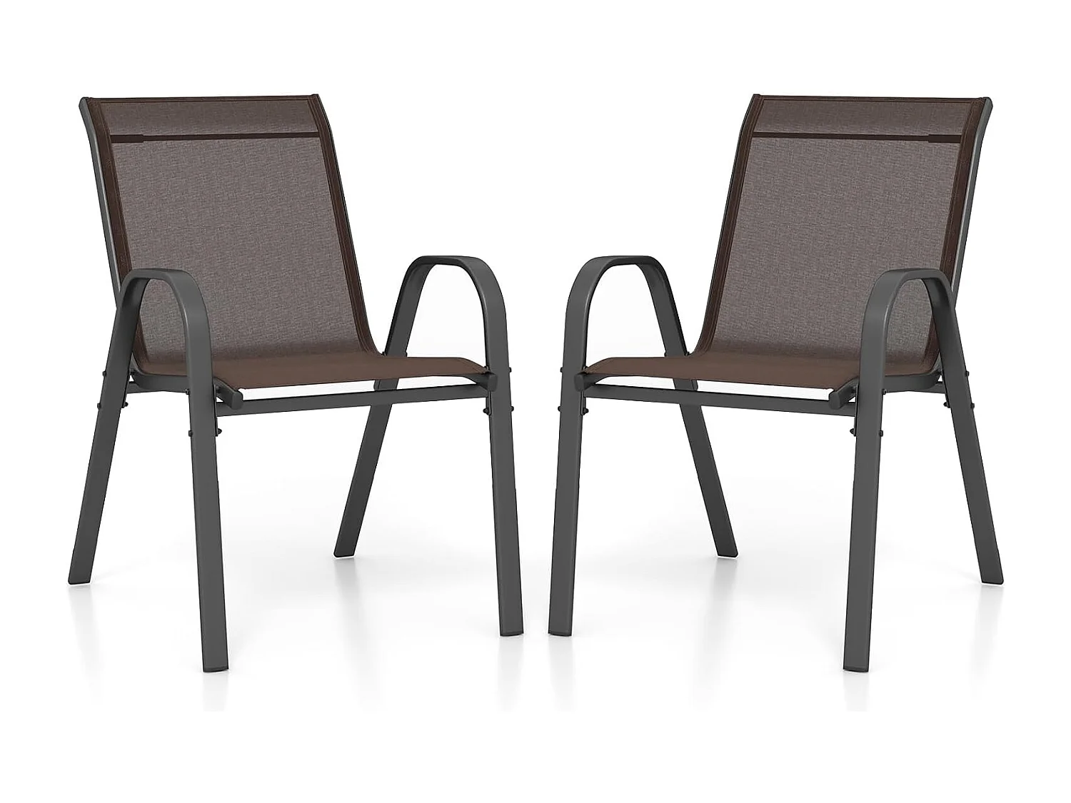 Set van 2 stapelbare tuinstoelen, stapelstoelen van textiel en metalen frame, balkonstoelen, belastbaar tot 150 kg, 56 x 70 x 84 cm (bruin)ZB33717