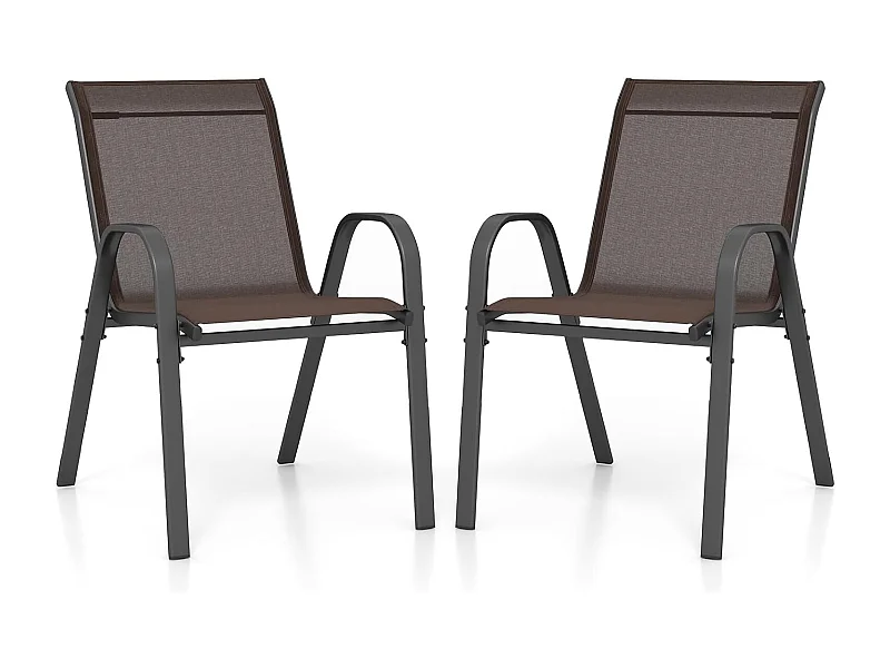 Set van 2 stapelbare tuinstoelen, stapelstoelen van textiel en metalen frame, balkonstoelen, belastbaar tot 150 kg, 56 x 70 x 84 cm (bruin)ZB33717
