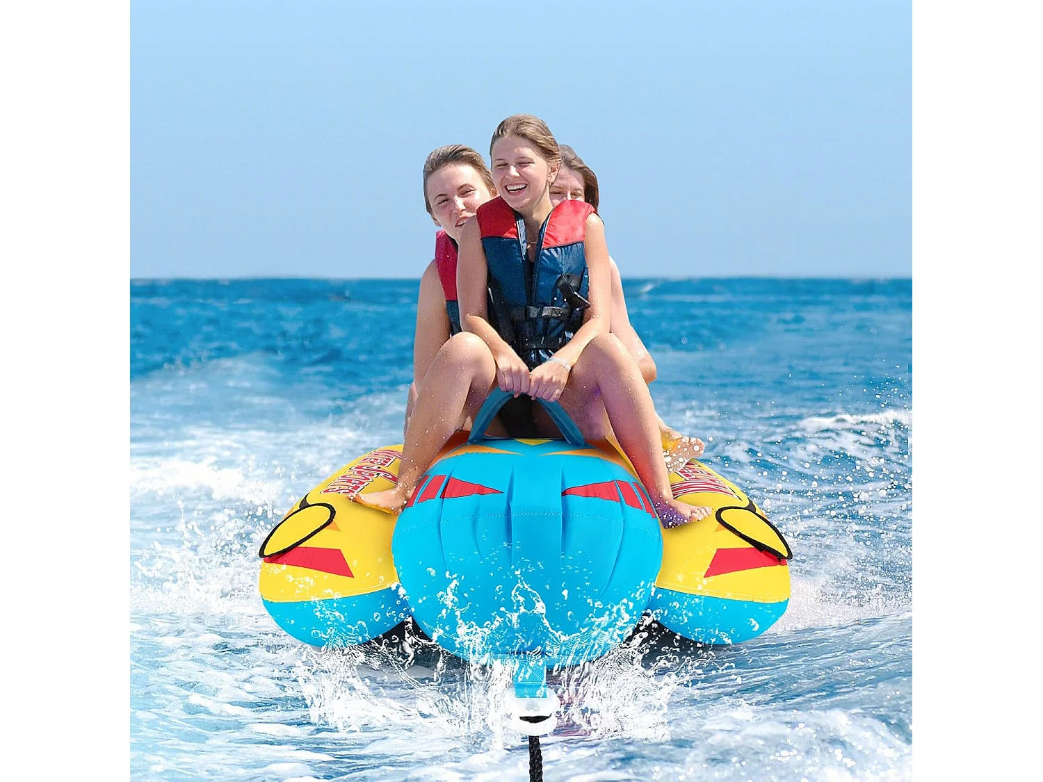 Bananenboot voor 3 personen, towable tube met 3 EVA-beklede zittingen en handgrepen, watersport funtube, Formula Tube voor boot, reparatieset inbegrepen