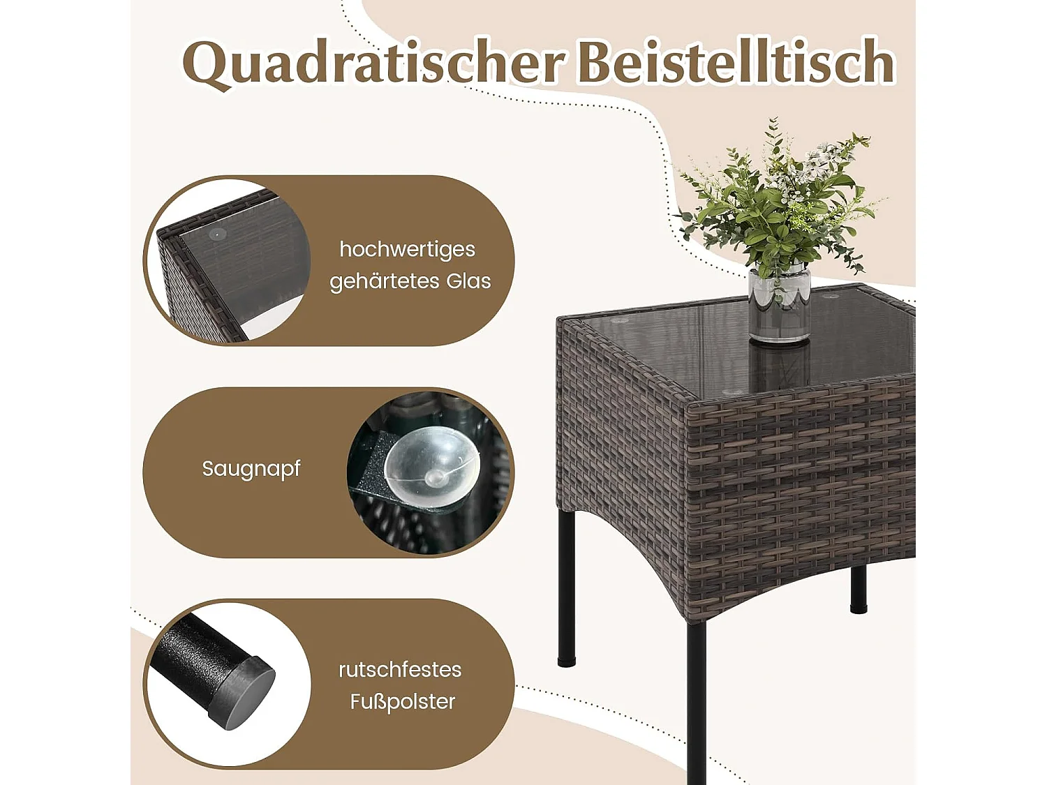 3-delige rotan stoelset, tuinstoel,terrasstoelen, metalen frame met glazen bijzettafel en kussens, gesprekset,tuinmeubelset voor tuin,achtertuin en zwembad TI93705