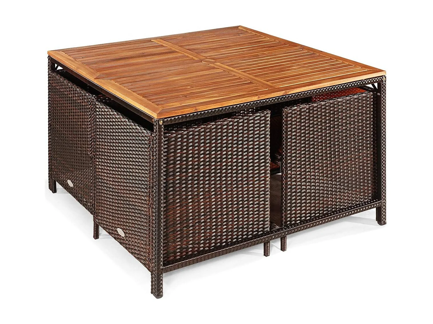 9-delige polyrotan set, rotan meubels, tuin-eetzitgroep met tafel, inklapbare stoel en voetenbank, ruimtebesparende tuinmeubelen met kussens,(beige)TI92896