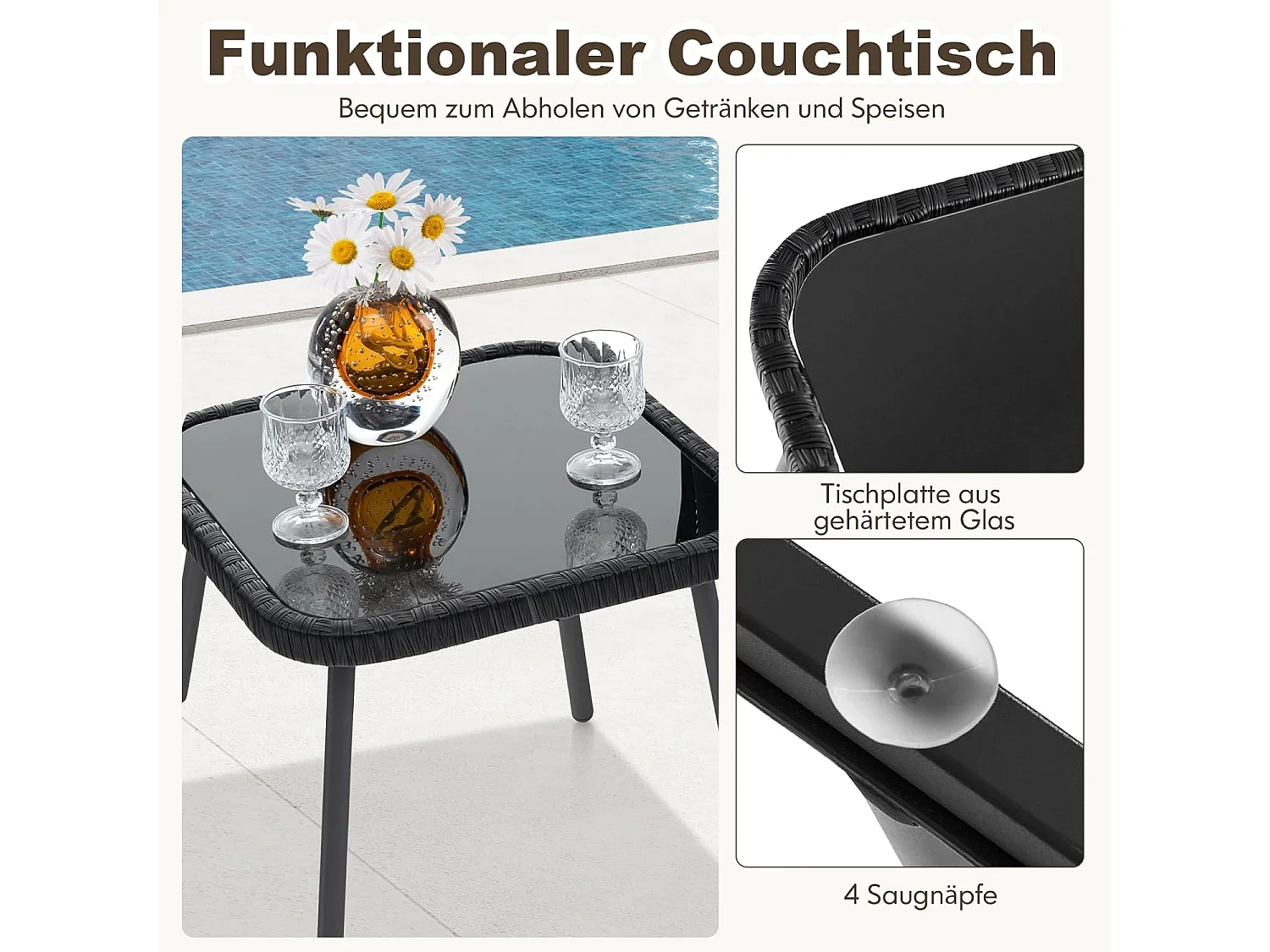 Rotan tuinmeubelset, balkonset met 2 stoelen en tafel, balkonmeubels met sneldrogende schuimbekleding,voor klein balkon, terrasmeubels, zitgroep voor tuinZB33026