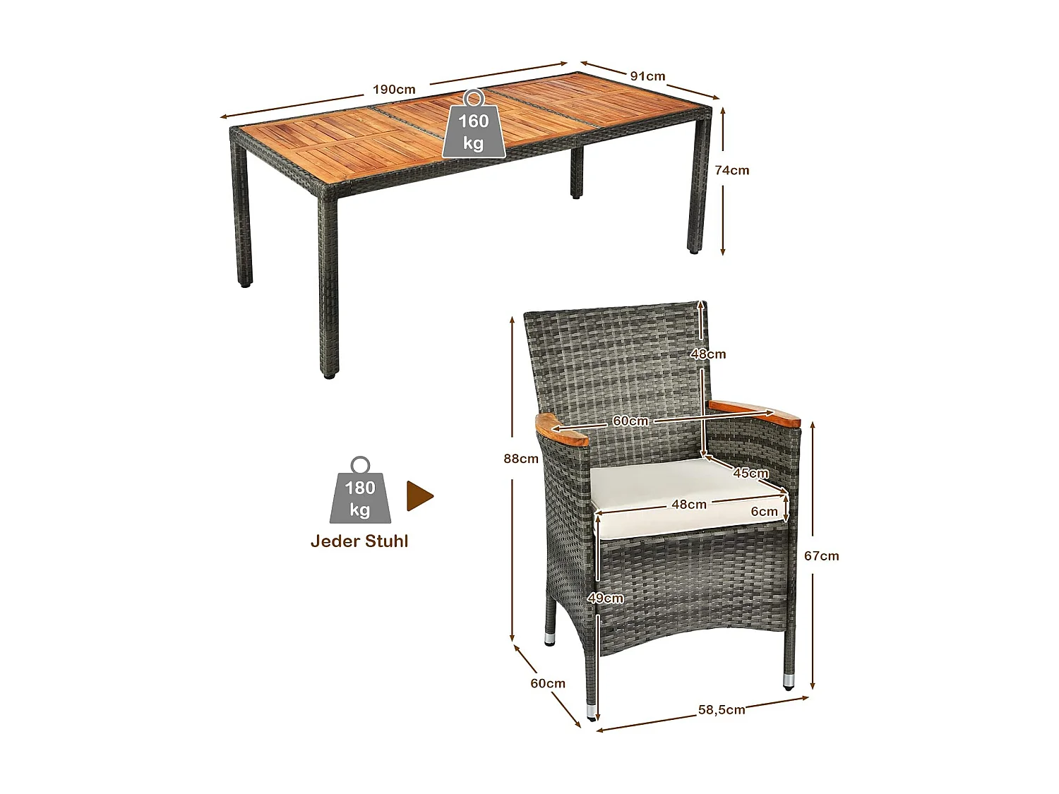 Rotan zitgroep voor 8 personen, tuinmeubels polyrotan 9-delig, tuintafel acaciahout met stoelen en kussens, tuinmeubelen zitmeubel, eetgroep outdoor terras