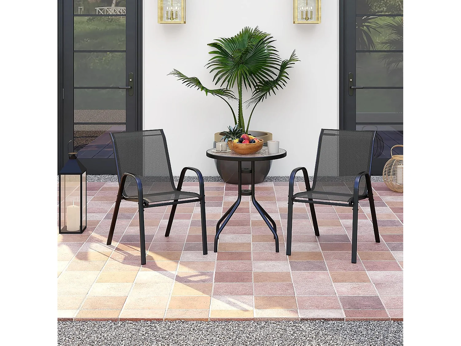 3-delige balkonmeubelset, bistrotafel met 2 stapelbare stoelen, balkonset, bistroset, tuinset, tuingereedschap, tuinmeubelen, zitgroep voor tuin, balkon ZB33833