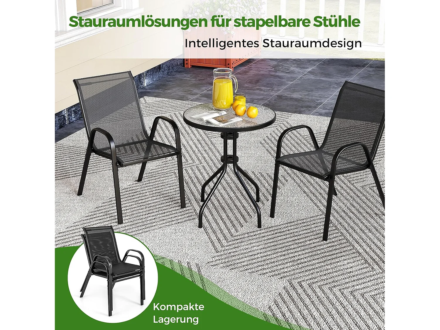 3-delige balkonmeubelset, bistrotafel met 2 stapelbare stoelen, balkonset, bistroset, tuinset, tuingereedschap, tuinmeubelen, zitgroep voor tuin, balkon ZB33833