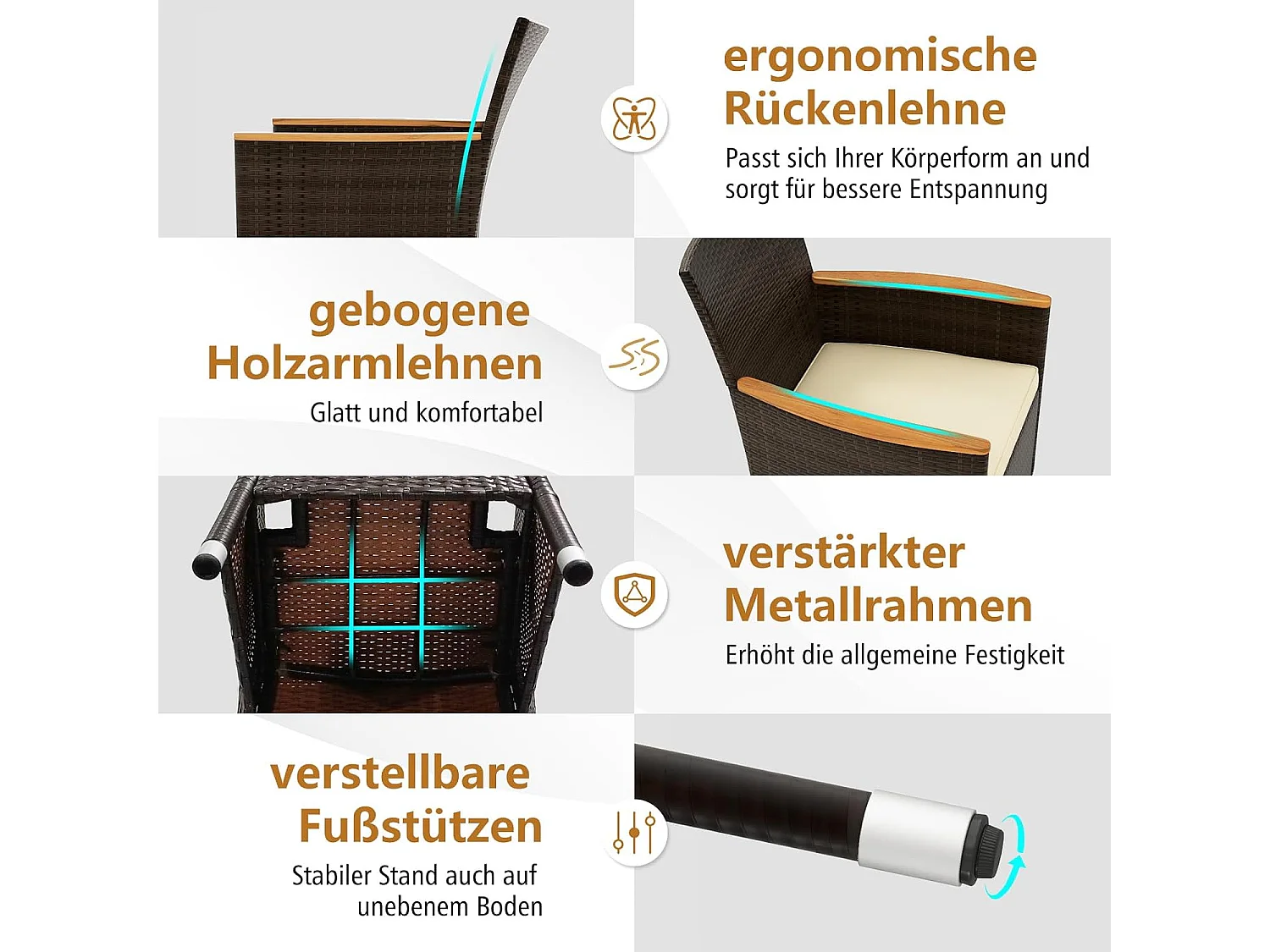 9-delige rotan zitgroep voor 8 personen, tuinmeubelen, polyrotan, tuintafel met stapelbare stoelen en acacia-tafelblad,zitmeubel, eetgroep, outdoor, bruin