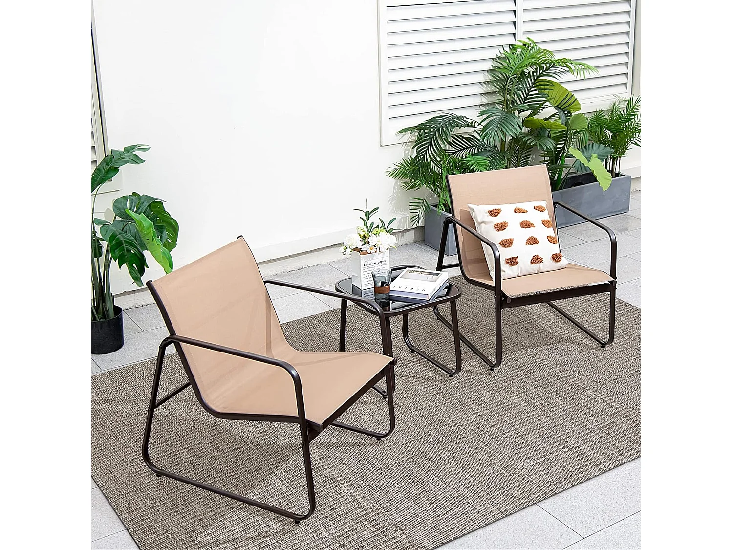 3-delige tuinmeubelset, balkonset met 2 stoelen en tafel, balkonmeubels met ademende stof, terrasmeubels, tuingarnituur, zitgroep voor terras, balkon ZB33261