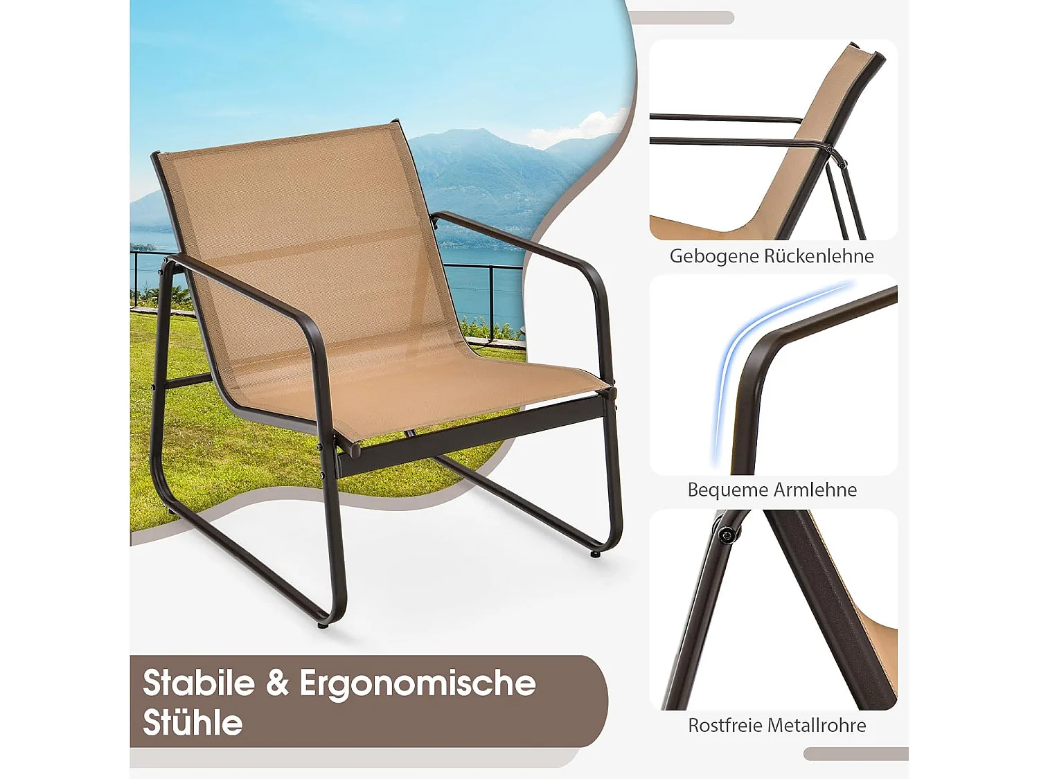 3-delige tuinmeubelset, balkonset met 2 stoelen en tafel, balkonmeubels met ademende stof, terrasmeubels, tuingarnituur, zitgroep voor terras, balkon ZB33261