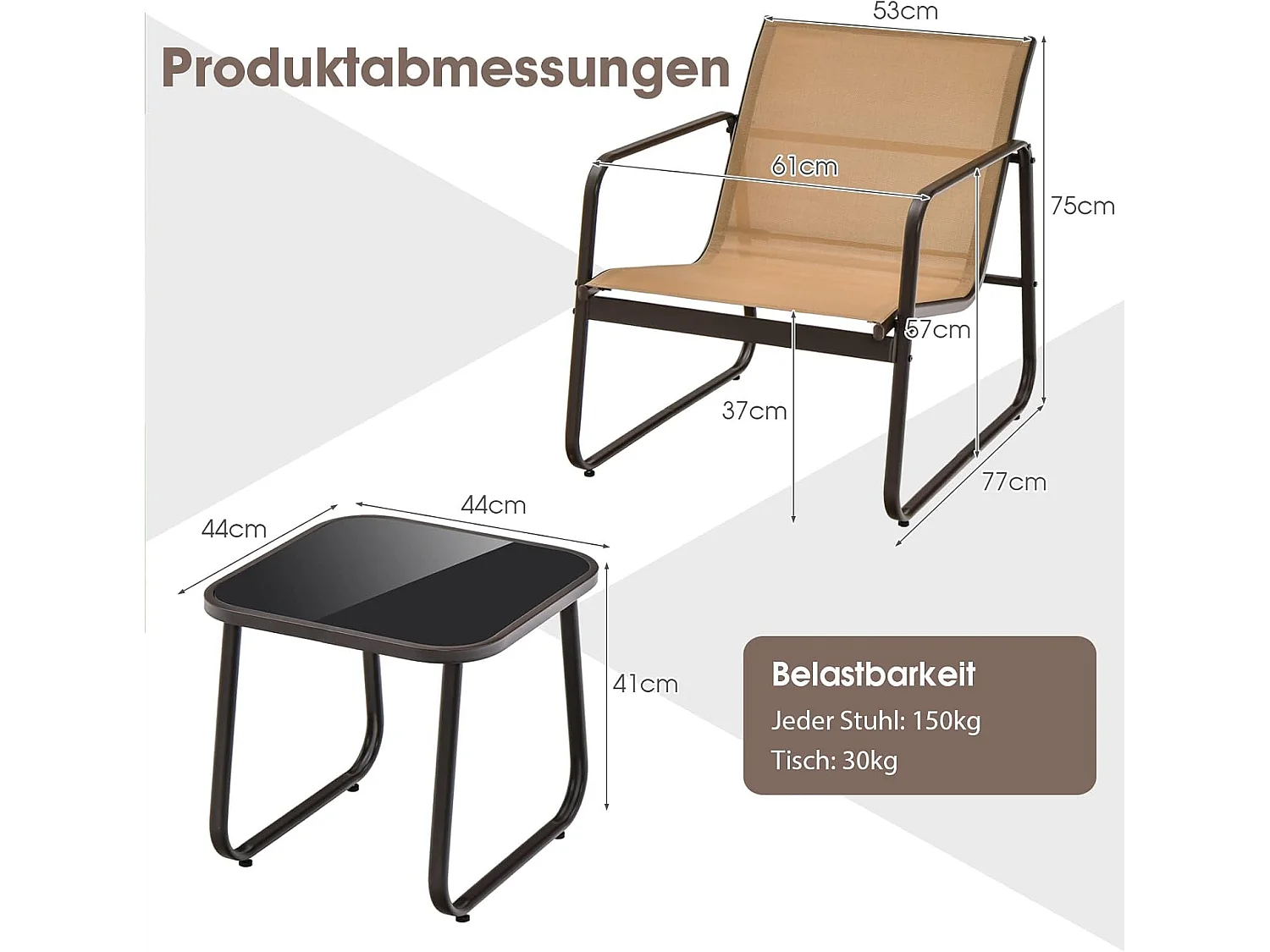 3-delige tuinmeubelset, balkonset met 2 stoelen en tafel, balkonmeubels met ademende stof, terrasmeubels, tuingarnituur, zitgroep voor terras, balkon ZB33261