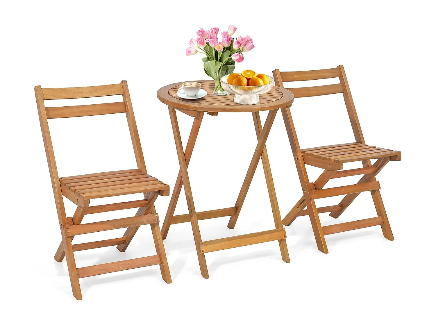 3-delige bistroset inklapbaar, 2 tuinstoelen en bijzettafel, acaciahout, balkonset, zitmeubel, tuinset, zitgroep, tuinmeubelen voor tuin, balkon