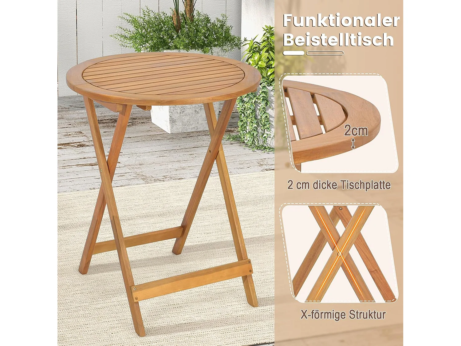 3-delige bistroset inklapbaar, 2 tuinstoelen en bijzettafel, acaciahout, balkonset, zitmeubel, tuinset, zitgroep, tuinmeubelen voor tuin, balkon